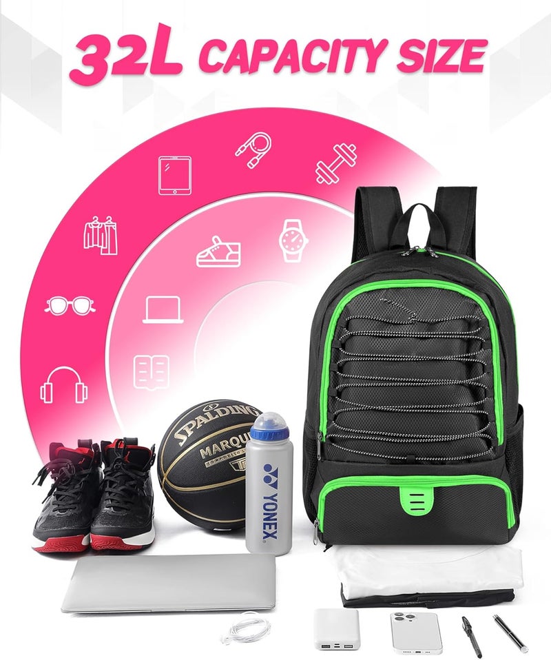 TRAILKICKER Basketball Bag Backpack for Men Women with Ball & Shoes Compartment 30L Capacity Lightweight Breathable Boys Girls Soccer Ball Bag Backpack Fit Volleyball Football Sports Travel School Gym - Image 4